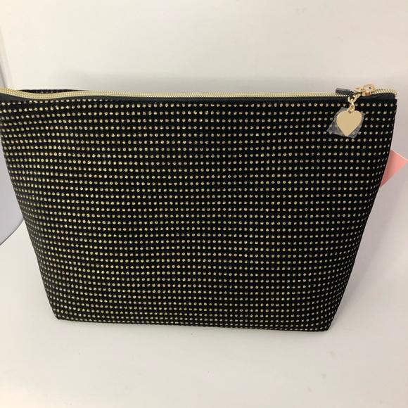 JUICY COUTURE WOMENS NEW PYRAMID BEAUTY BAG COSMETIC TRAVEL MAKE UP GOLD BLACK - Picture 6 of 7